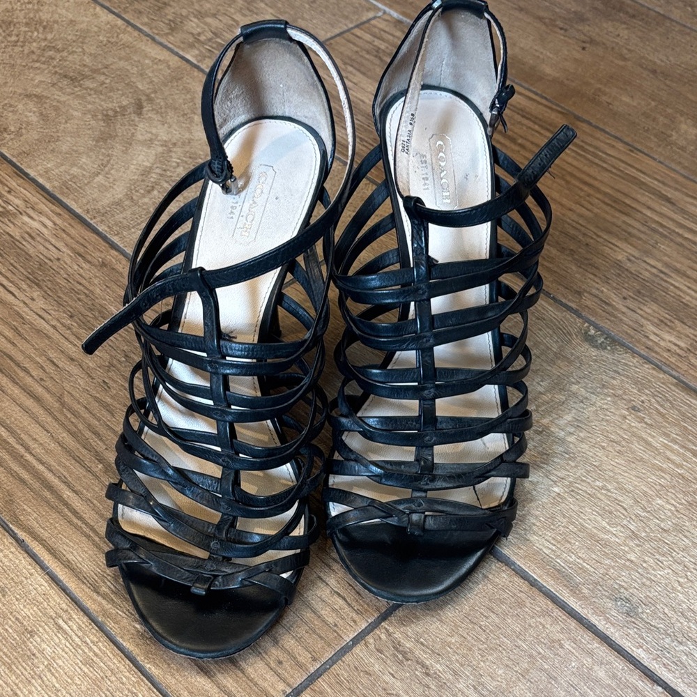 Coach Black Strappy Heels